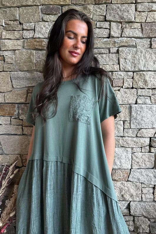 Tasha Damask T Shirt Maxi Dress Khaki